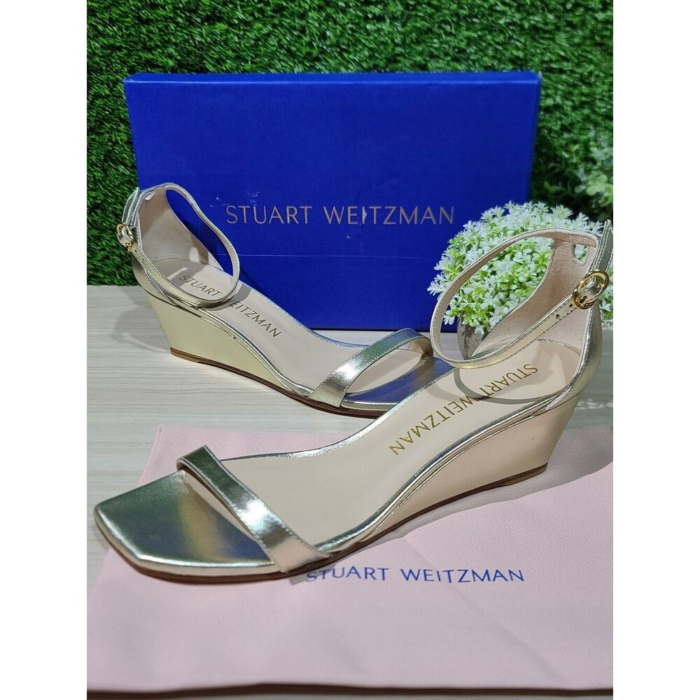 Stuart Weitzman Nudistcurve 50 Wedge Sandals / Light Gold US 11 B NEW